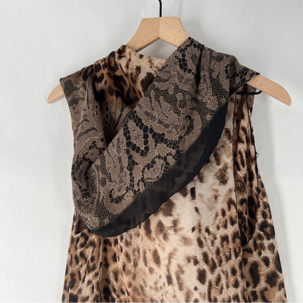 Sheer Chiffon Leopard Print Sleeveless Draped Open Front Topper Layering Piece - Picture 10 of 13